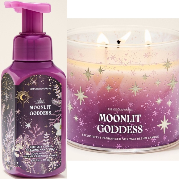 Bath & Body Works Moonlit Goddess Hand Soap & Fancy Lid 3-Wick Candle Set NEW